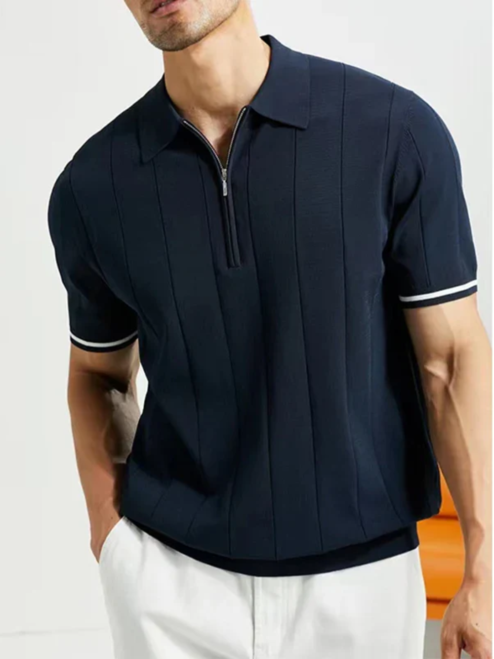 EDGEMONT® 2024 Summer Men’s Business Casual Polo Shirt with Lapel and Zipper Detail