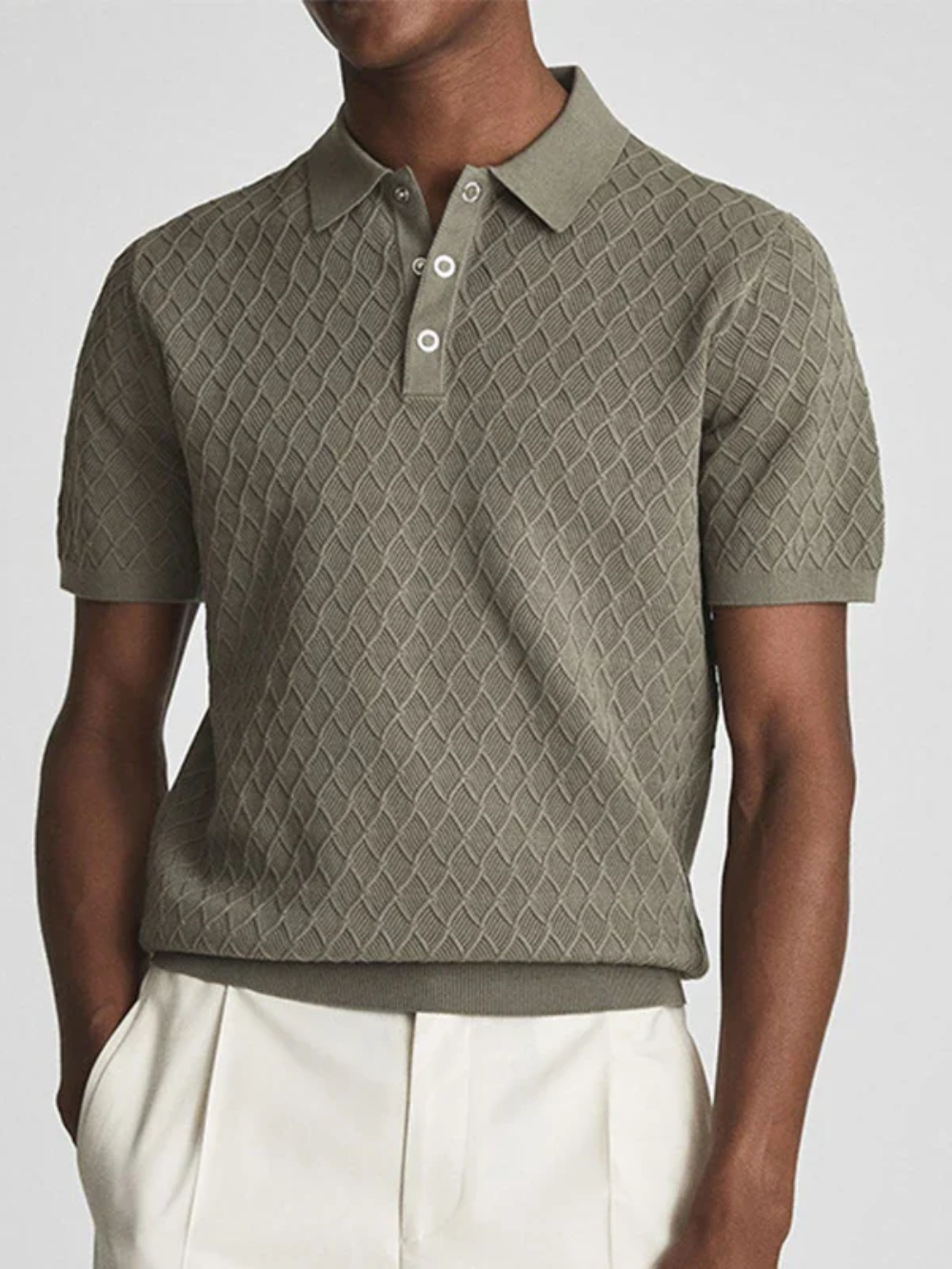 ROCHESTER® 2024 Summer Men's Slim Knit Polo Shirt with Turn-Down Collar and Buttoned Detail
