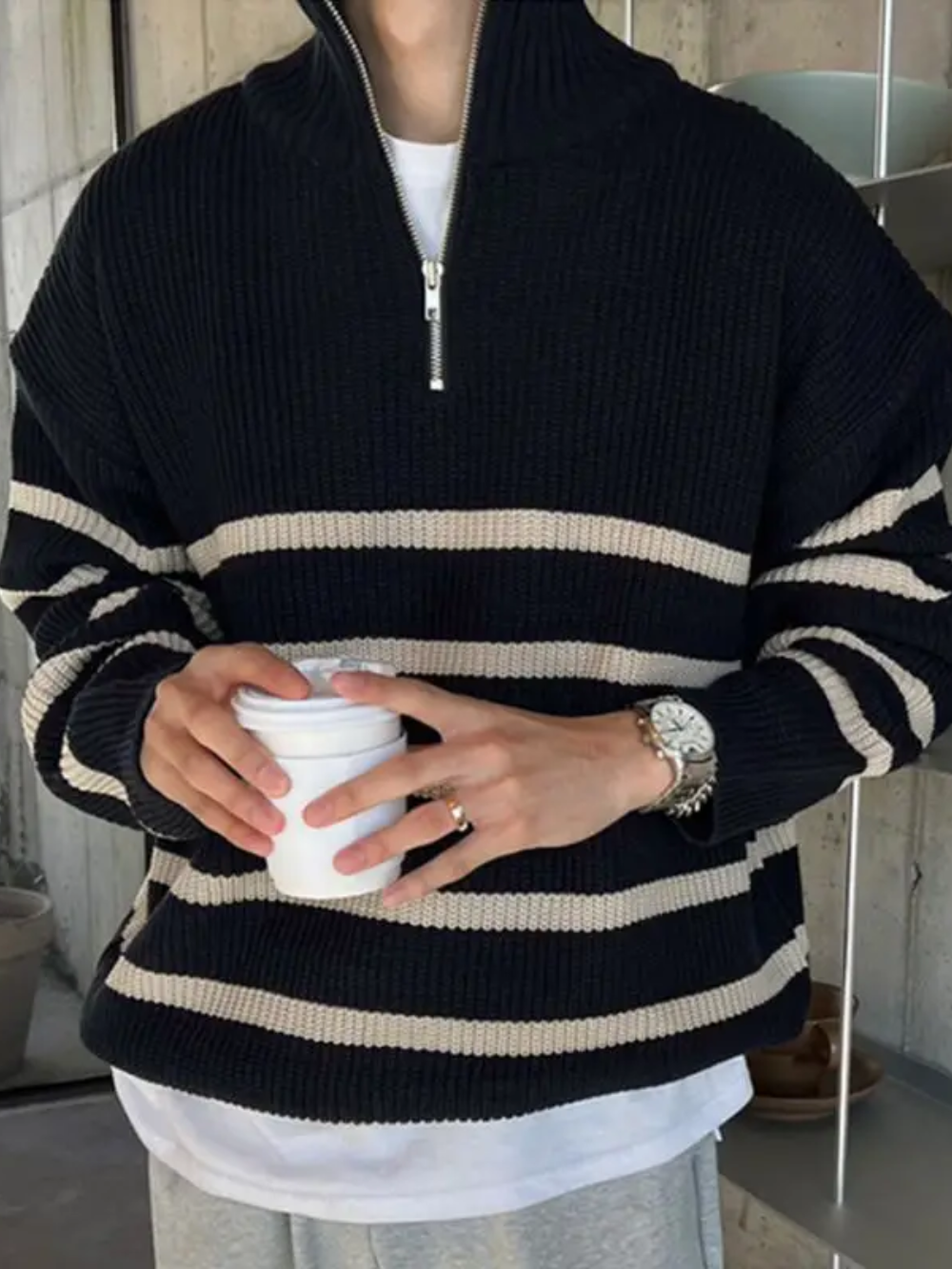 BOLONHA® Men's Wool Sweater With Zip