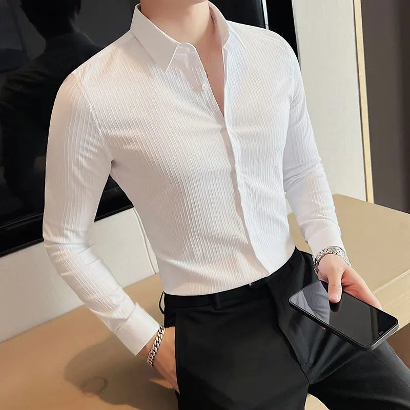 CASPAR®  Dark Striped Slim Fit Dress Shirt