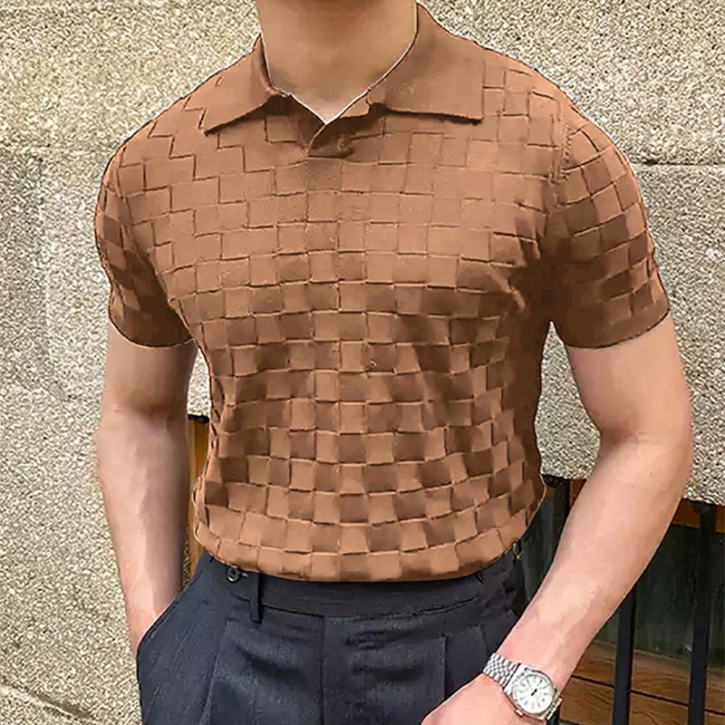 JUHN® Plaid Jacquard Knitted Polo T Shirts