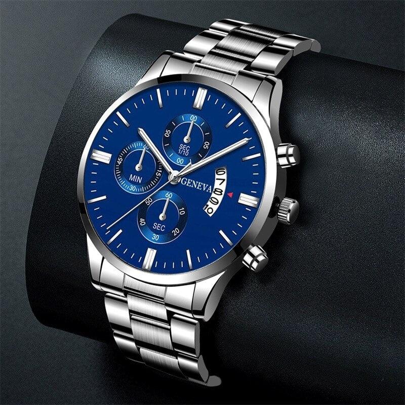 HOMBRE® Silver & Blue Luxury Watch