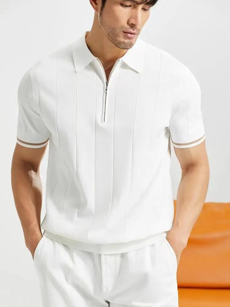 EDGEMONT® 2024 Summer Men’s Business Casual Polo Shirt with Lapel and Zipper Detail