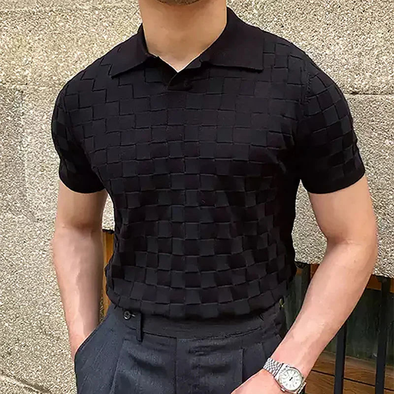 JUHN® Plaid Jacquard Knitted Polo T Shirts