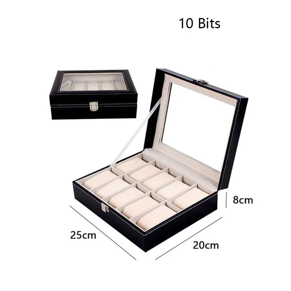 KLAUSEN® Men's 6/10/12 Grid PU Leather Watch Display Case