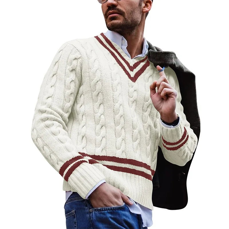 ALDERBROOK® V-Neck Striped Knit Sweater