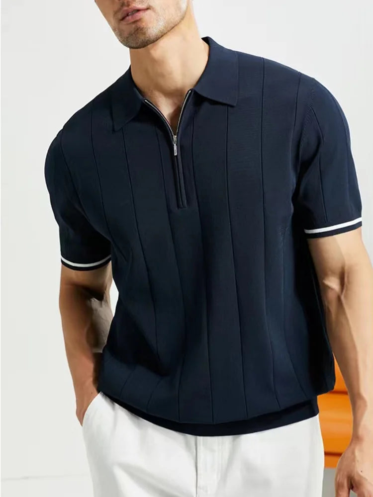 EDGEMONT® 2024 Summer Men’s Business Casual Polo Shirt with Lapel and Zipper Detail