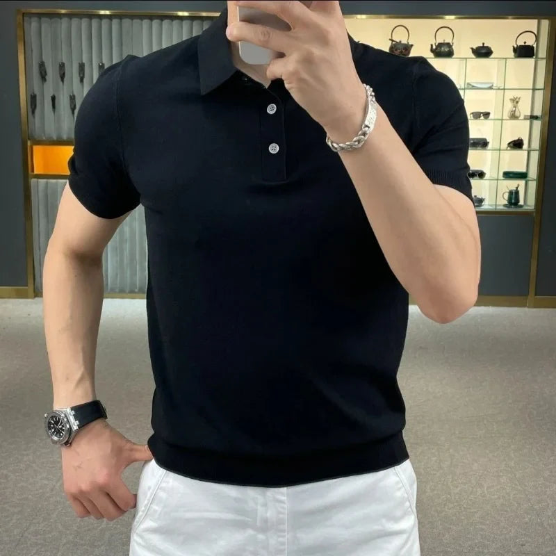 BELLAMY® Summer Men’s Korean Smart Casual Knit Polo with Lapel and Button Detail