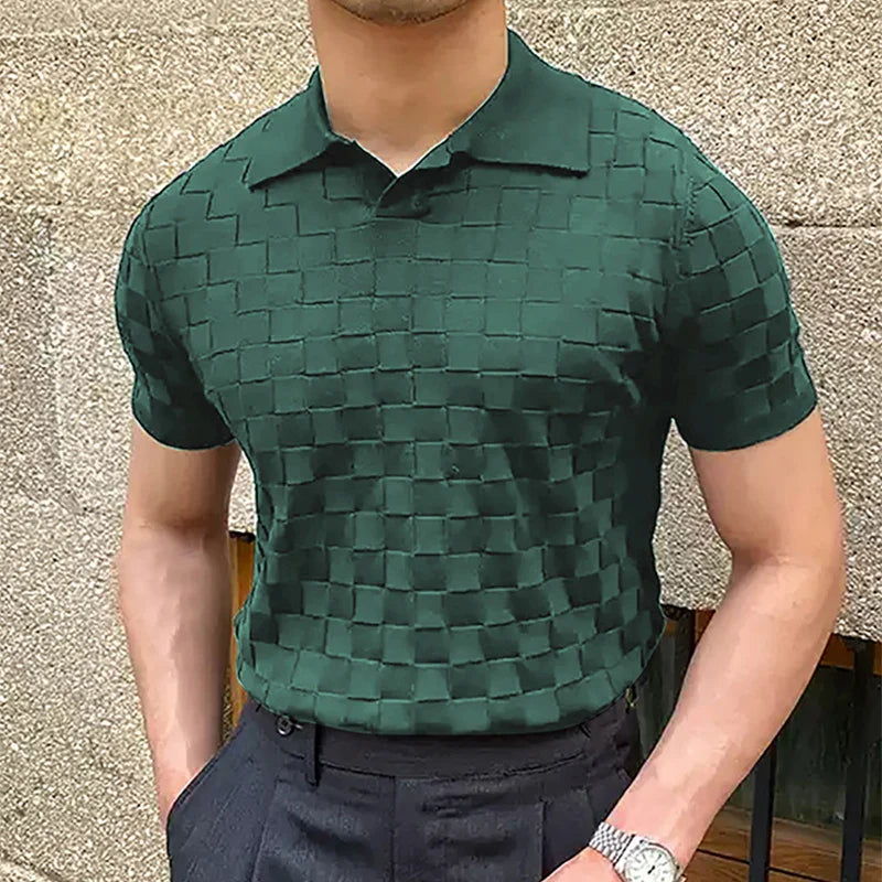 JUHN® Plaid Jacquard Knitted Polo T Shirts