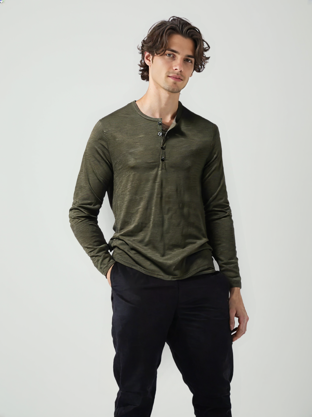 HASSAN® Cotton Button Henley neck Shirt