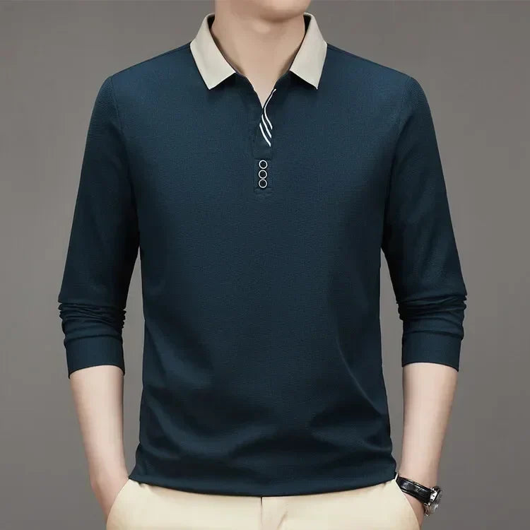 HASSAN® Long Sleeve Turn-down Collar Waffle T-shirt