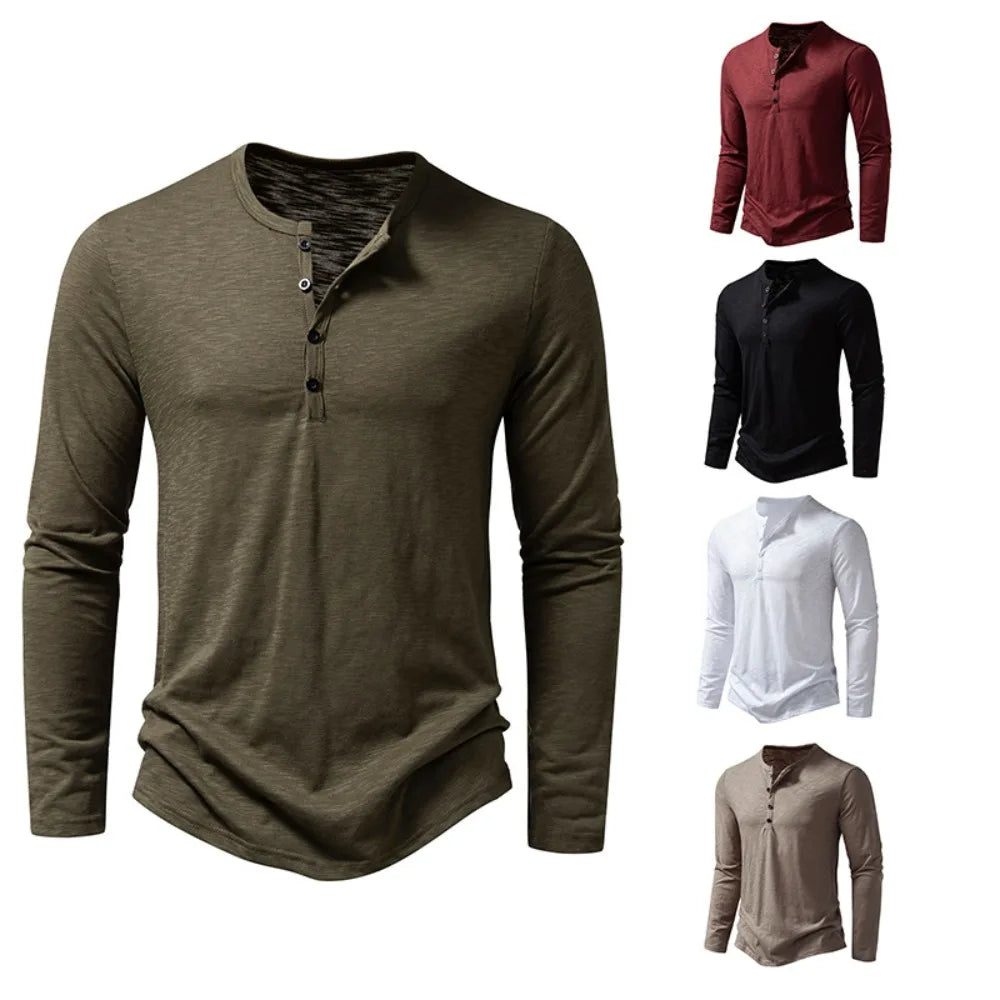 HASSAN® Cotton Button Henley neck Shirt