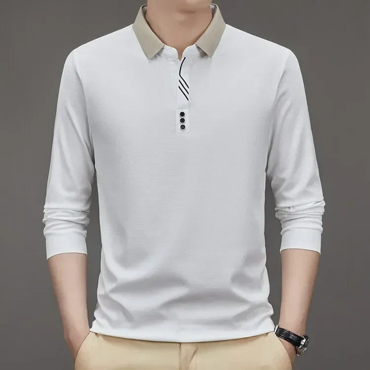 HASSAN® Long Sleeve Turn-down Collar Waffle T-shirt