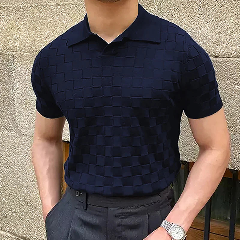 JUHN® Plaid Jacquard Knitted Polo T Shirts