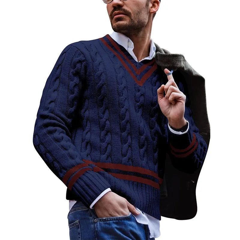 ALDERBROOK® V-Neck Striped Knit Sweater