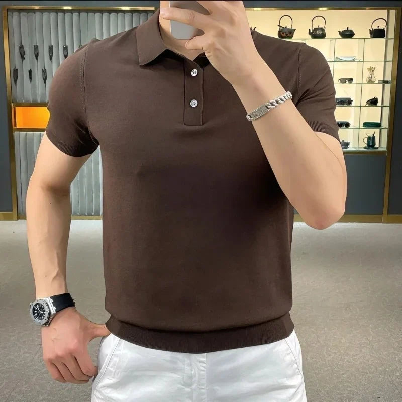 BELLAMY® Summer Men’s Korean Smart Casual Knit Polo with Lapel and Button Detail