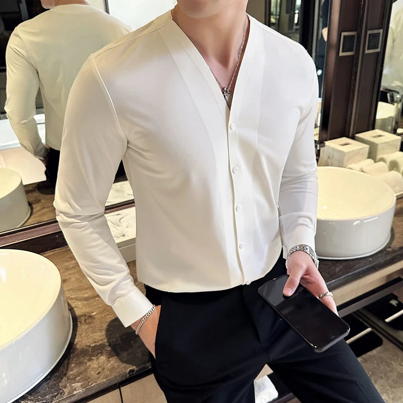 DALTON® V-Neck Long Sleeve Shirt for Men