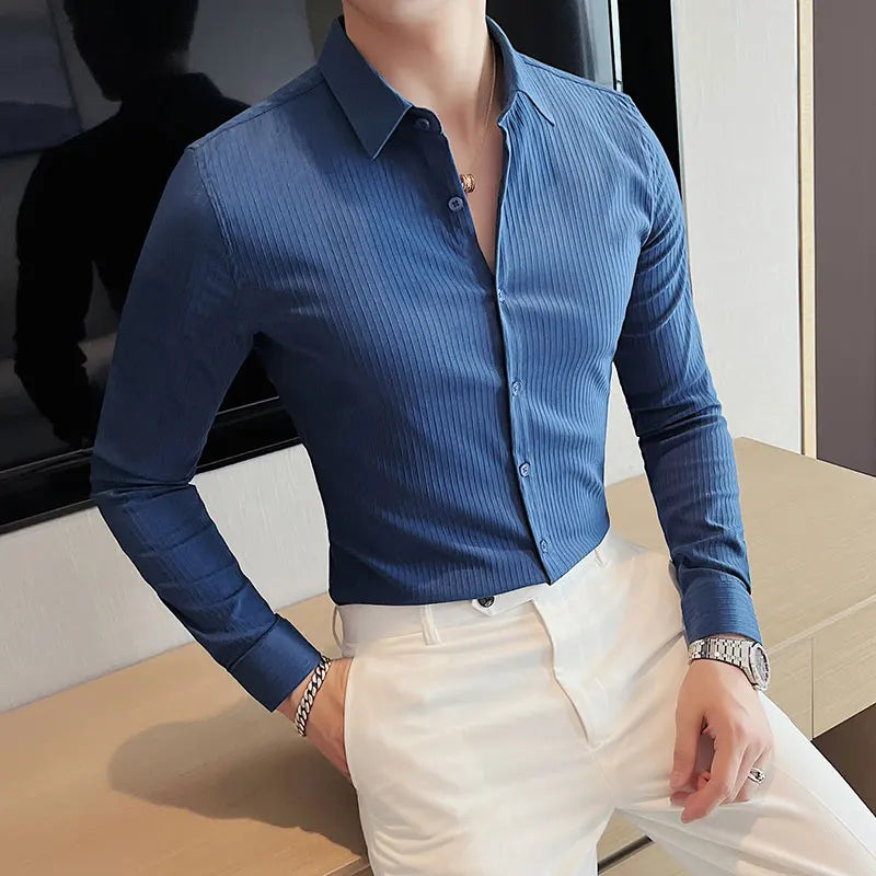 CASPAR®  Dark Striped Slim Fit Dress Shirt