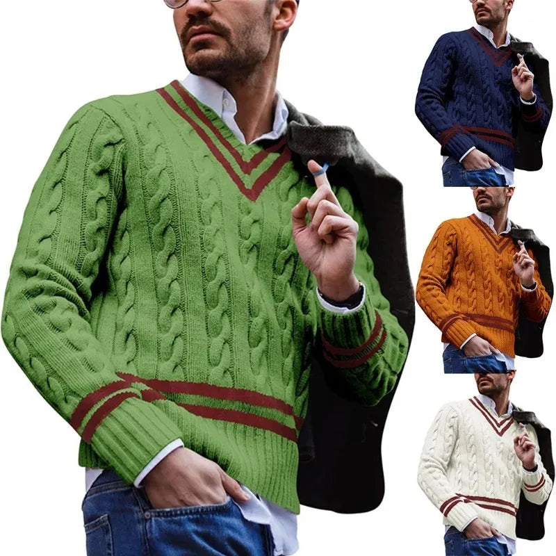 ALDERBROOK® V-Neck Striped Knit Sweater