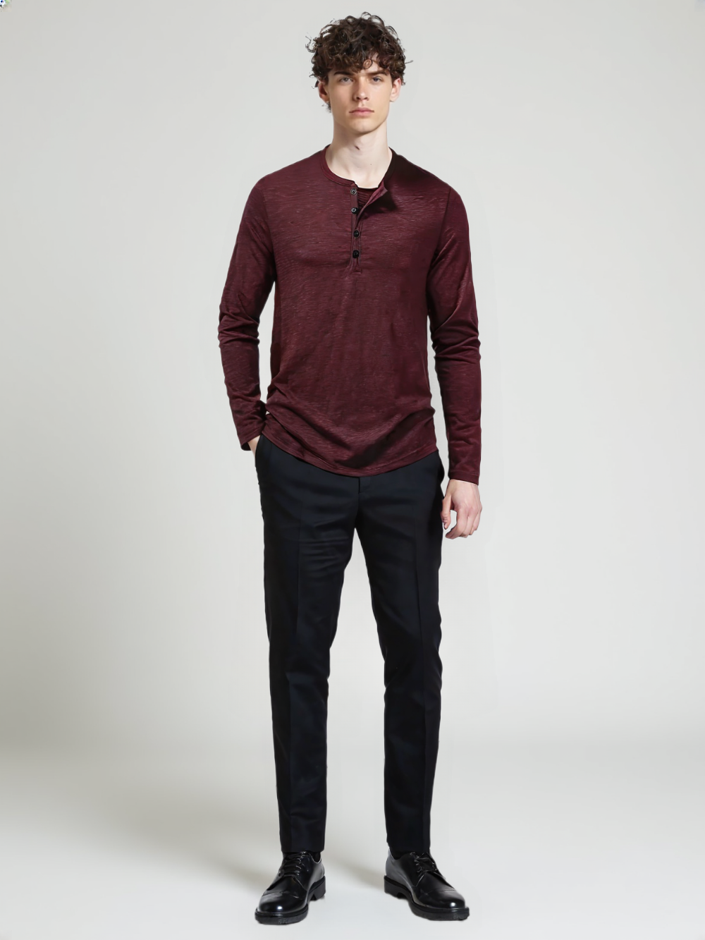 HASSAN® Cotton Button Henley neck Shirt