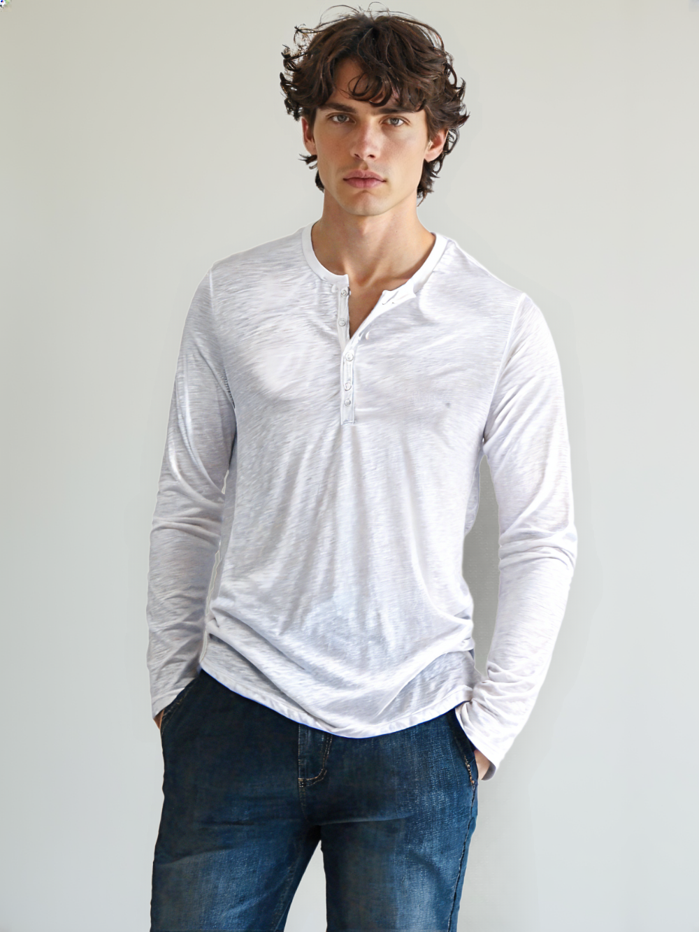 HASSAN® Cotton Button Henley neck Shirt