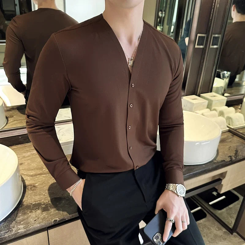 DALTON® V-Neck Long Sleeve Shirt for Men