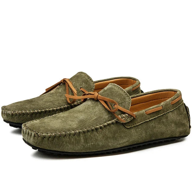 VANDOR® Summer Breeze Men’s Leather Loafers – Breathable Green Casual Shoes for Daily Comfort