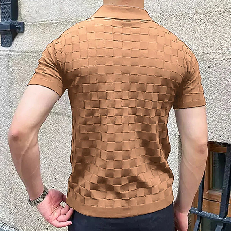 JUHN® Plaid Jacquard Knitted Polo T Shirts