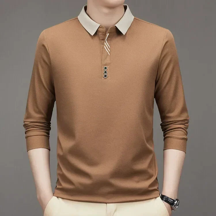 HASSAN® Long Sleeve Turn-down Collar Waffle T-shirt