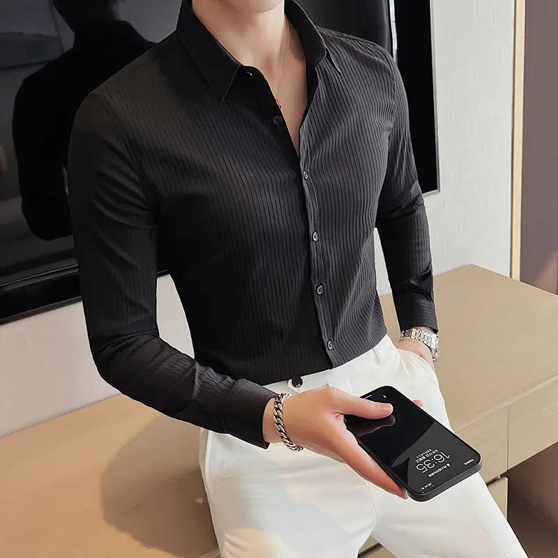 CASPAR®  Dark Striped Slim Fit Dress Shirt
