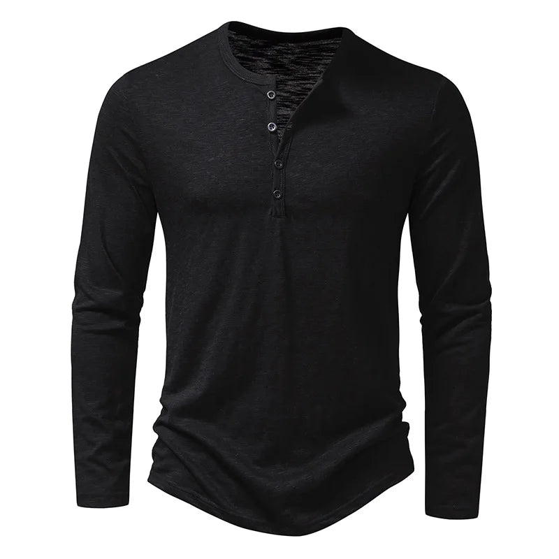 HASSAN® Cotton Button Henley neck Shirt