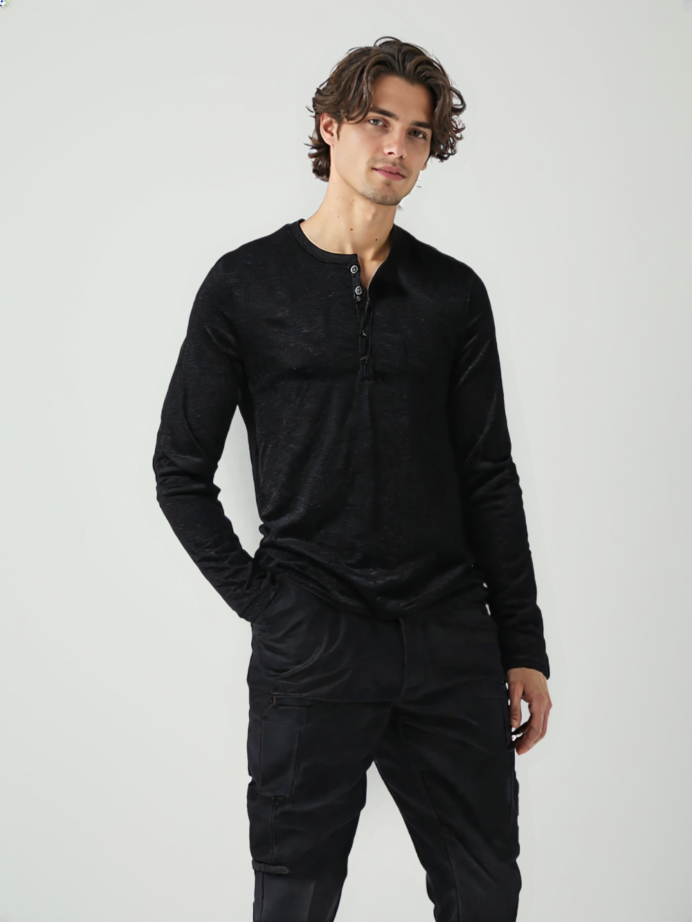 HASSAN® Cotton Button Henley neck Shirt