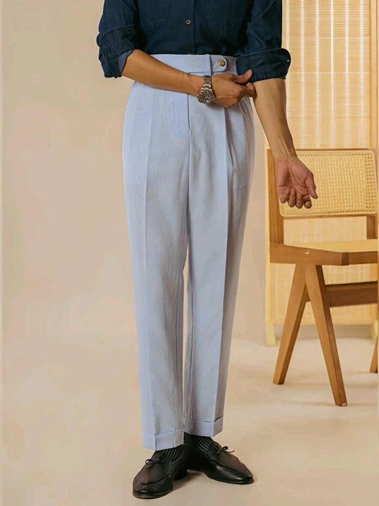 CASTELLO® Vintage High Waist Pleated Suit Trousers – Men's Classic Lace-up Slim Fit Pants